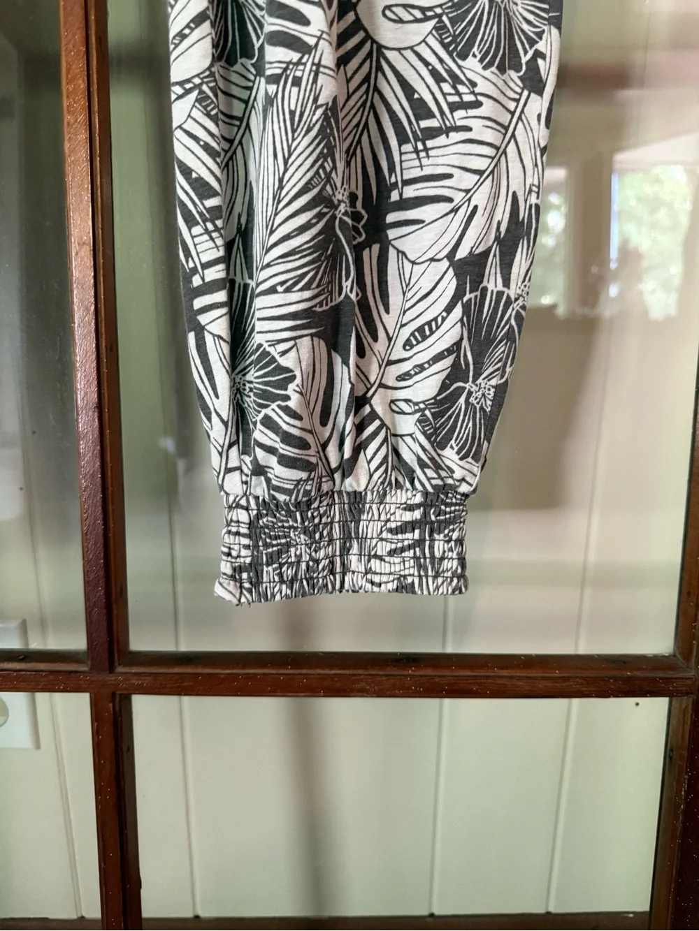 Pact Organic Lightweight Beach Jogger White Green Leaf Print Bohemian Pants - XL